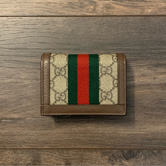 ❌SOLD❌ Gucci Ophidia Beige/Ebony GG Supreme Canvas and Leather Card Wallet - Picture 3 of 14